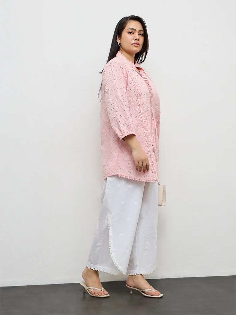 Diza White Floral Embroidered Cotton Pants - Image 2
