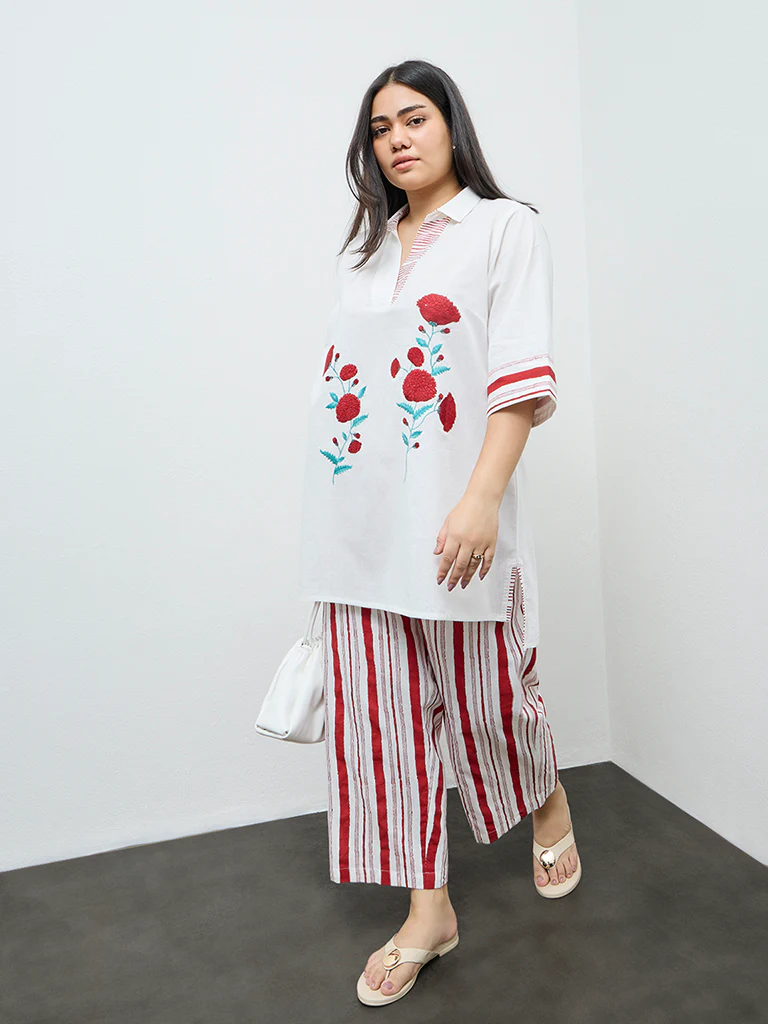 Diza White Floral Embroidered Cotton Tunic - Image 2