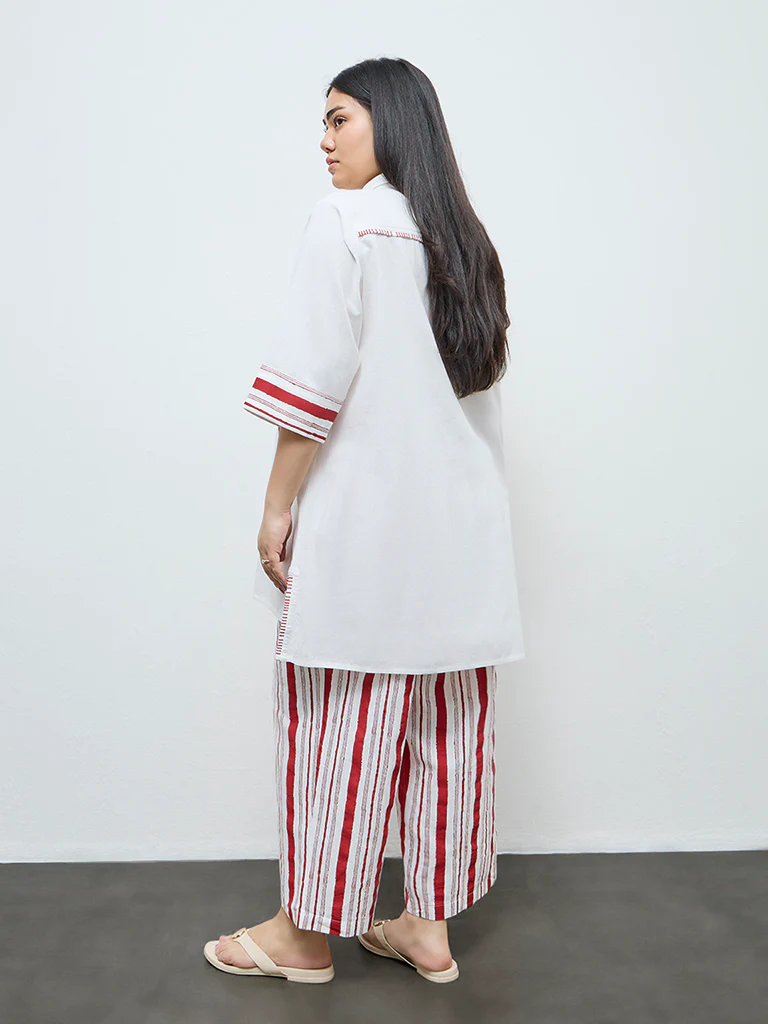 Diza White Floral Embroidered Cotton Tunic - Image 4