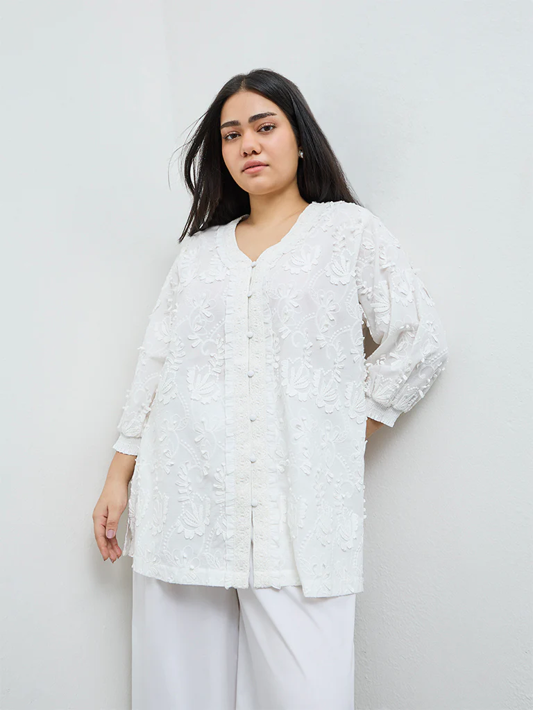 Diza White Floral Embroidered Tunic