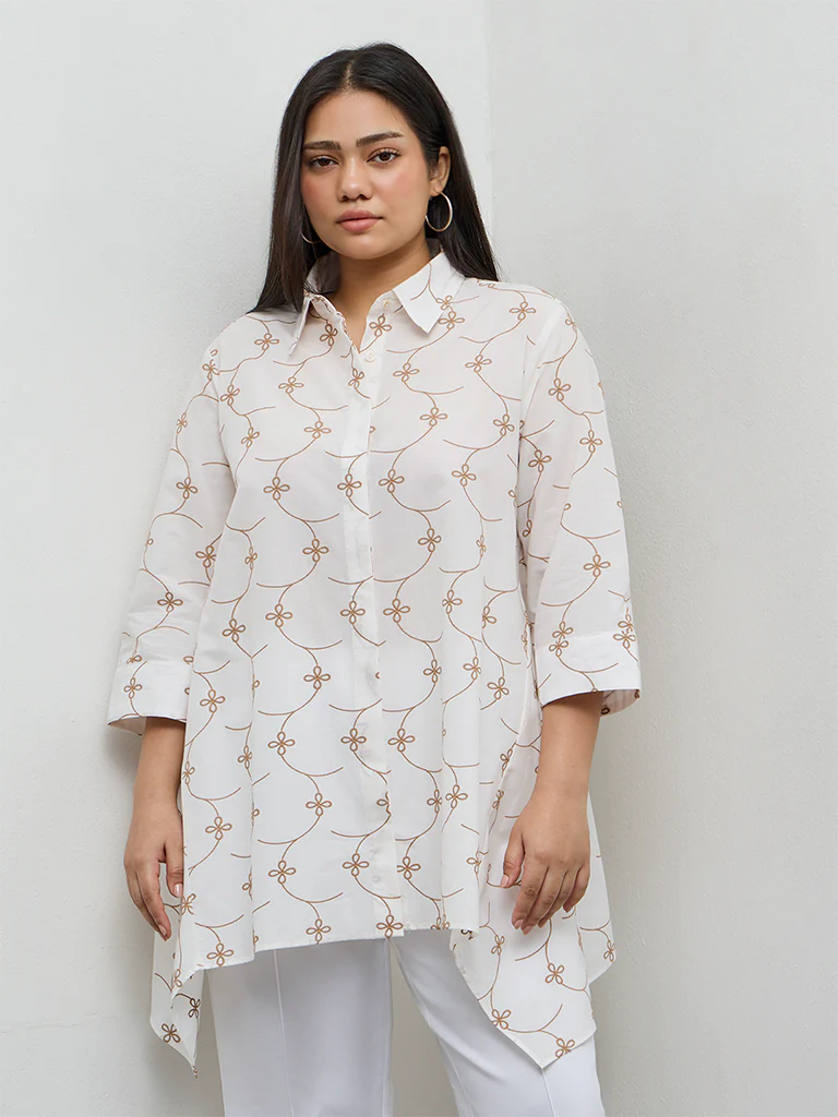 Diza White Floral Embroidered Cotton Tunic