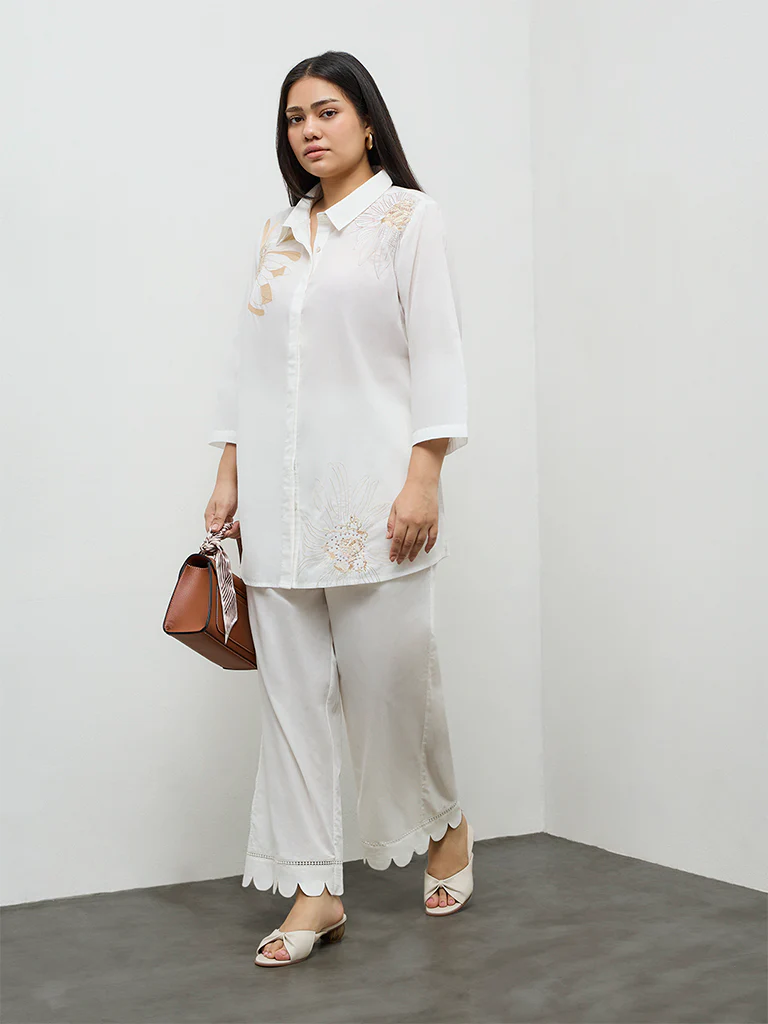 Diza White Floral Embroidered Cotton Tunic - Image 2