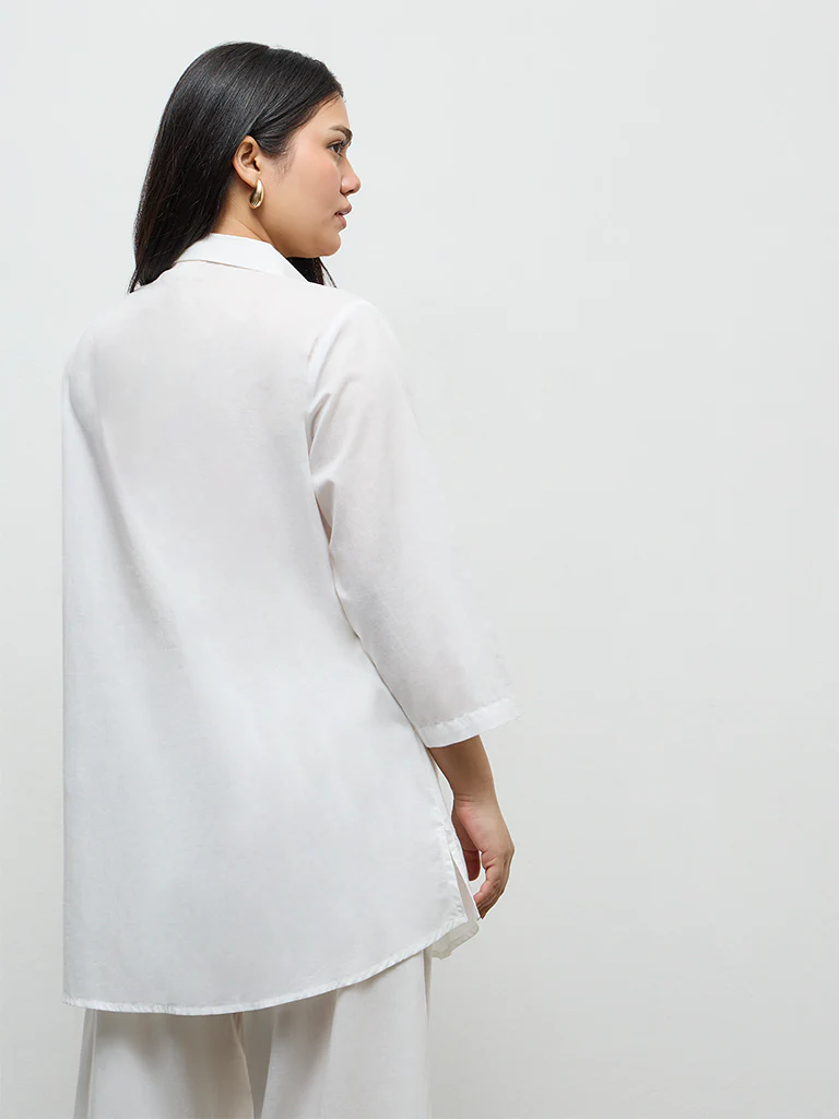 Diza White Floral Embroidered Cotton Tunic - Image 4