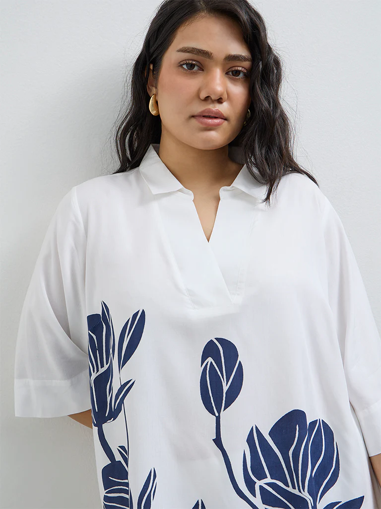Diza White Floral Pattern High-Low Tunic - Image 3