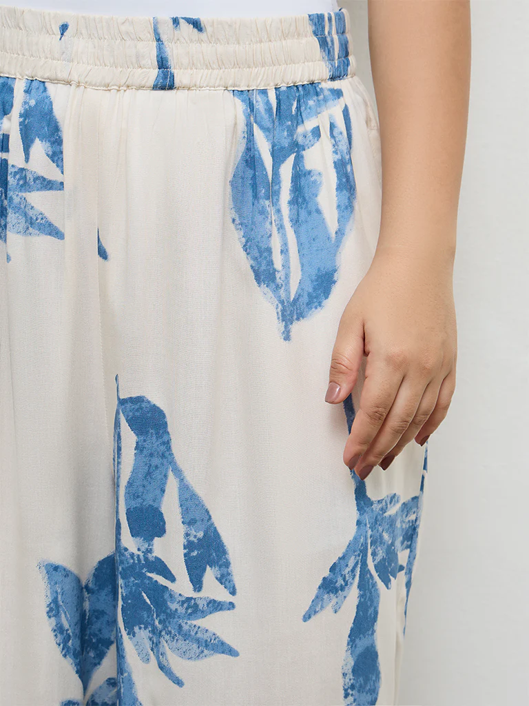 Diza White Foliage Pattern Palazzos - Image 3