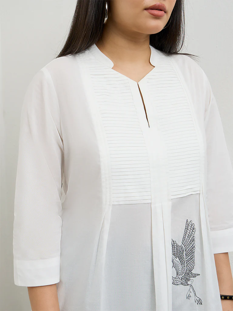 Diza White Printed A-Line Kurta - Image 3