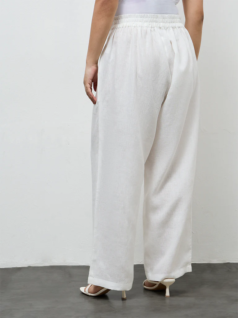 Diza White Solid Linen Pants - Image 4