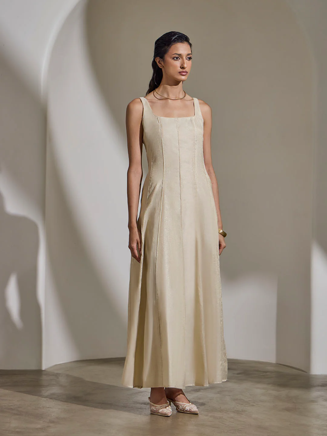 Dress with Brocade Jacket – Cream - Image 2
