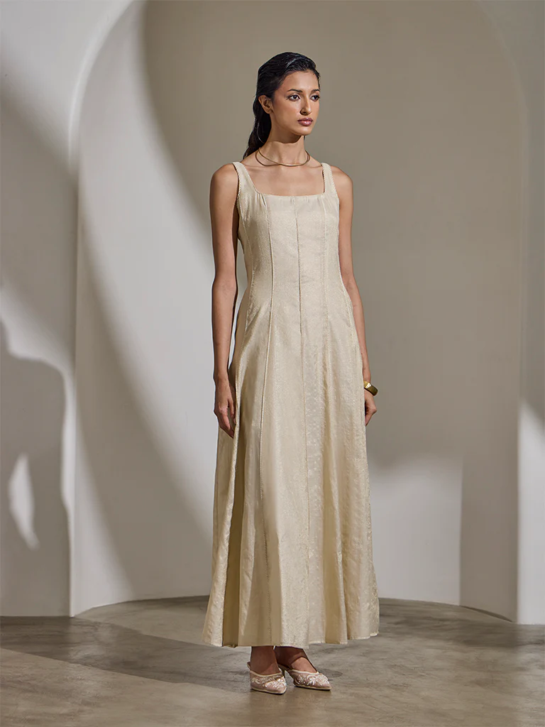 Dress with Brocade Jacket – Cream - Image 3