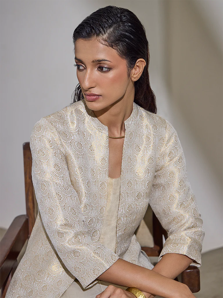 Dress with Brocade Jacket – Cream - Image 4