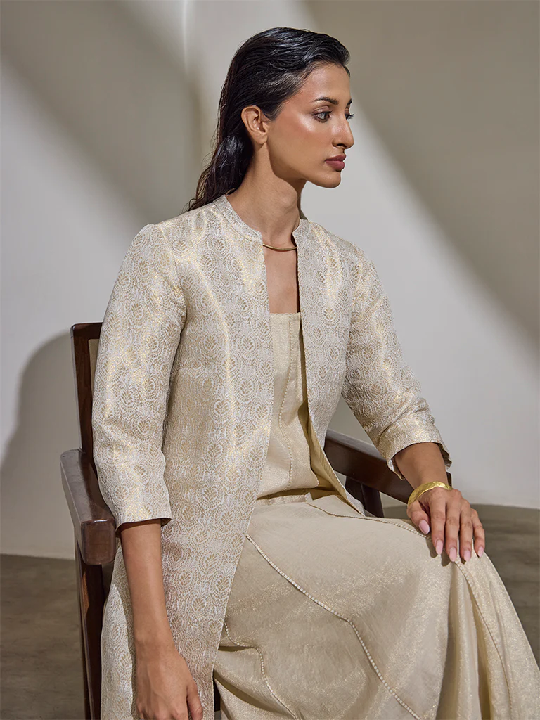 Dress with Brocade Jacket – Cream - Image 5
