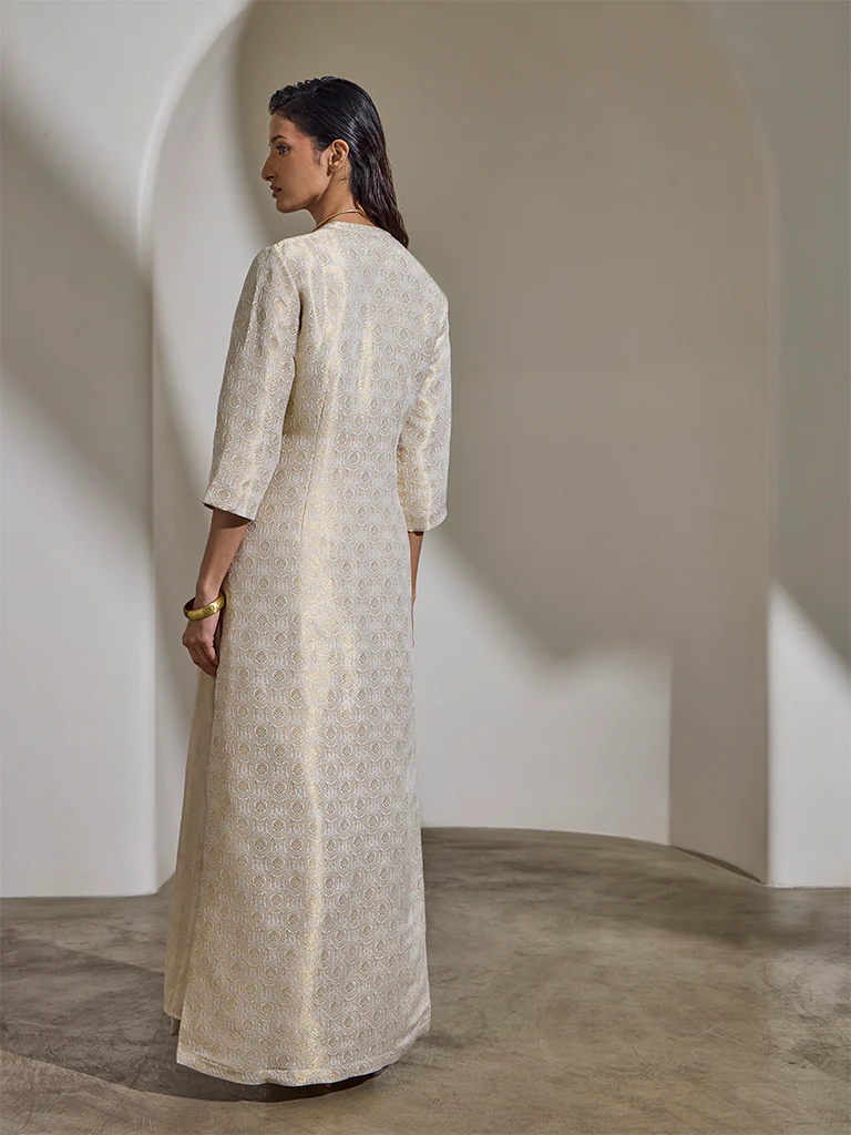 Dress with Brocade Jacket – Cream - Image 7