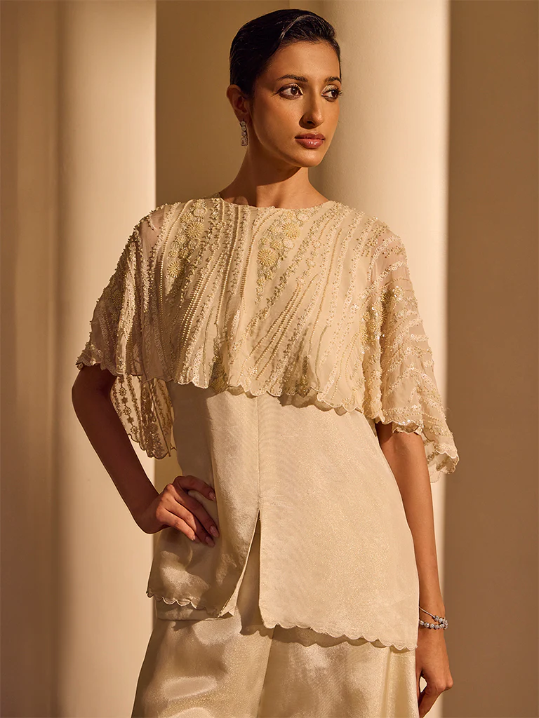 Embellished Cape – Cream - Image 2