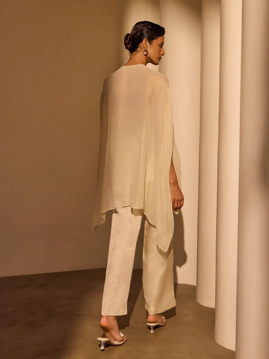 Embellished Cape Top with Camisole – Cream - Image 5