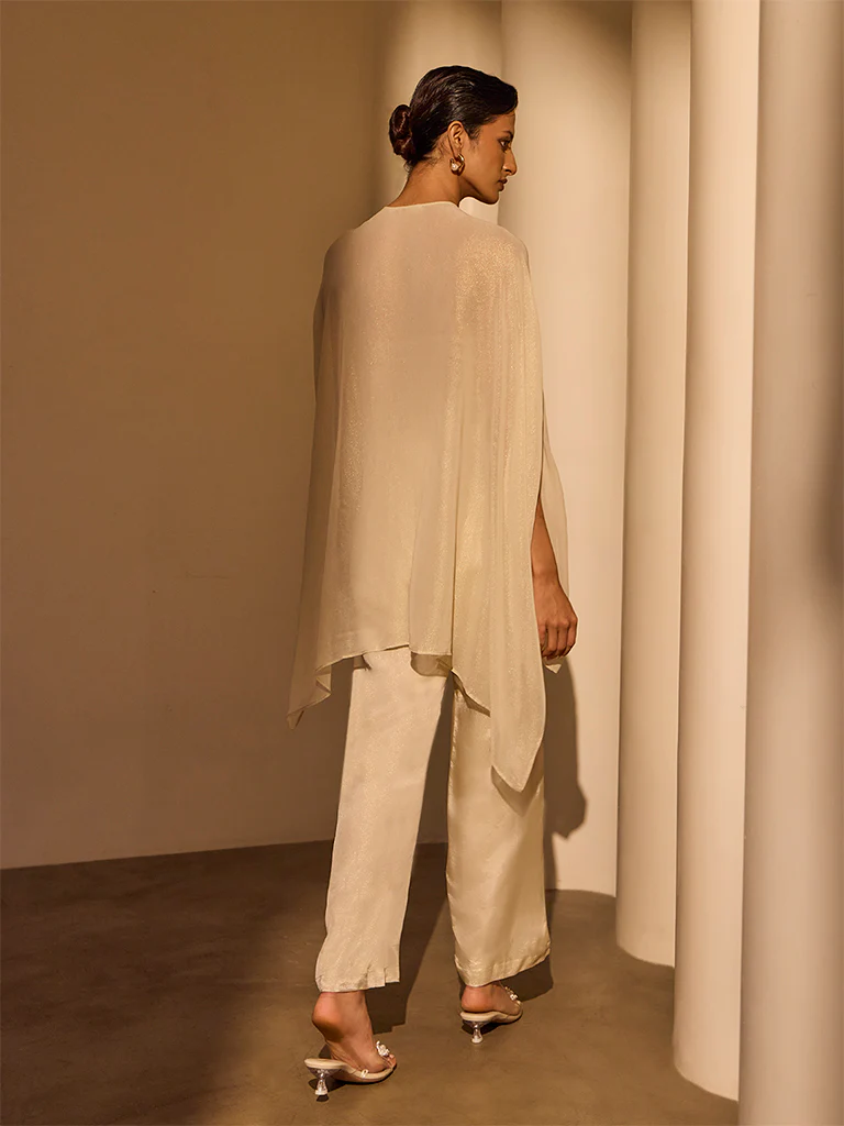 Embellished Cape Top with Camisole – Cream - Image 6