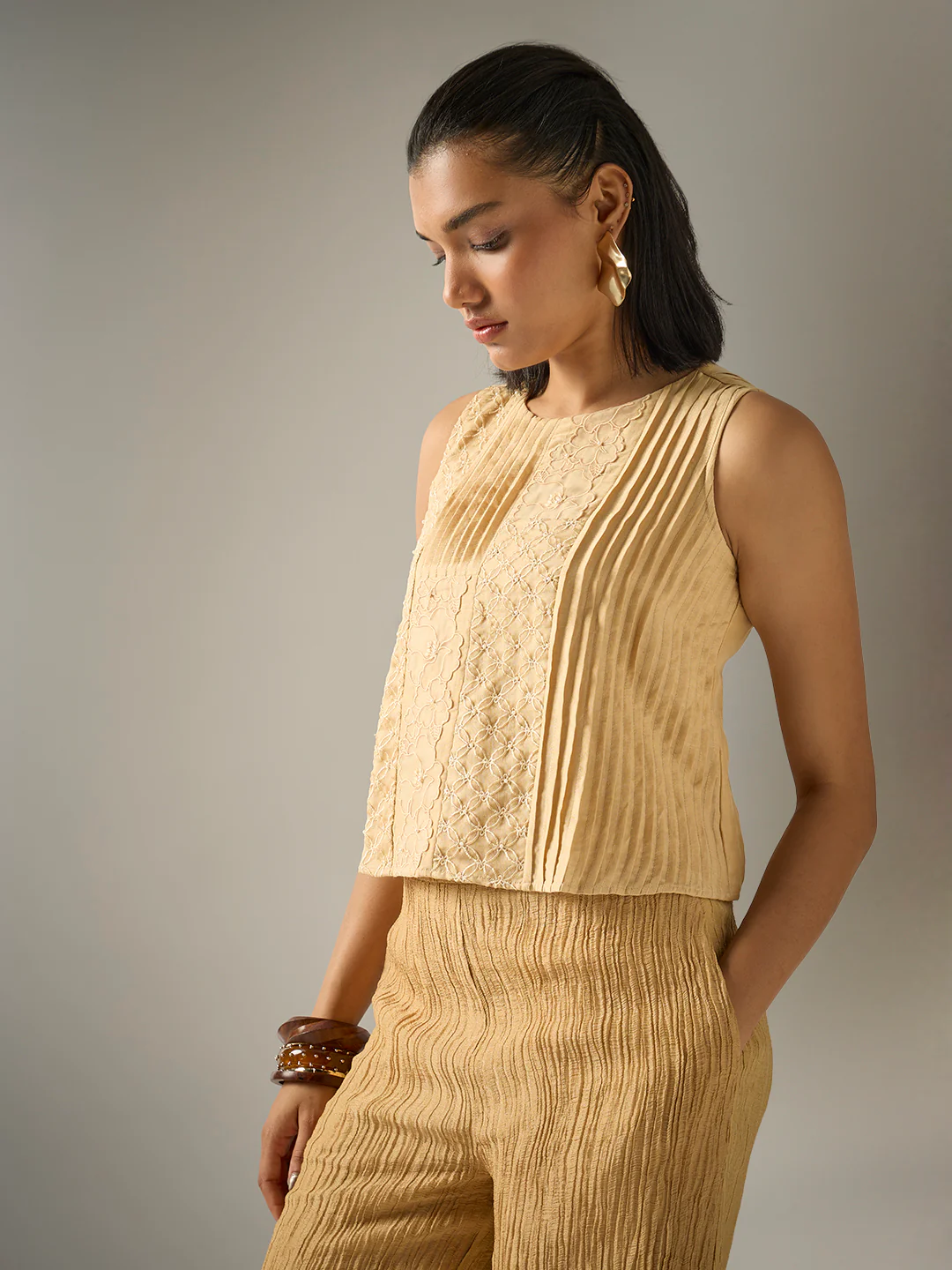 Embroidered Co-ord Set – Gold - Image 3