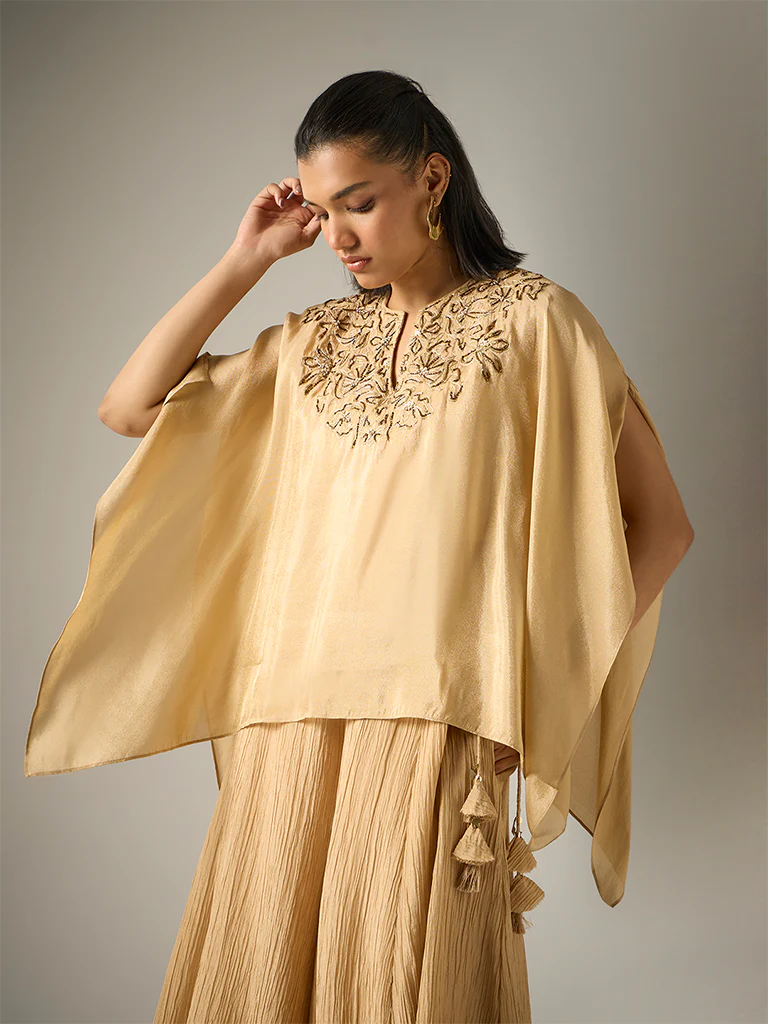 Embroidered Kaftan Top – Gold