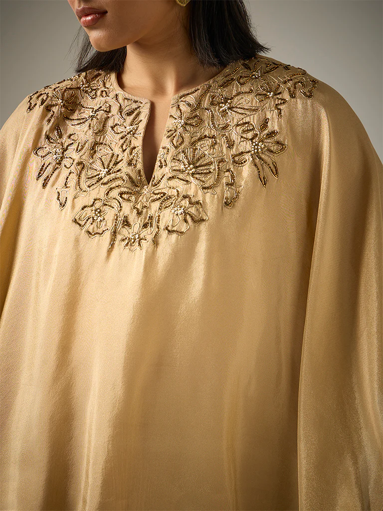 Embroidered Kaftan Top – Gold - Image 2