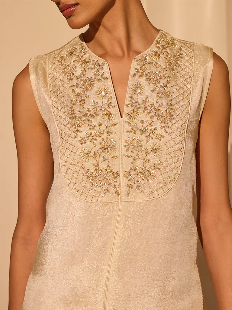 Embroidered Kurta – Cream - Image 4
