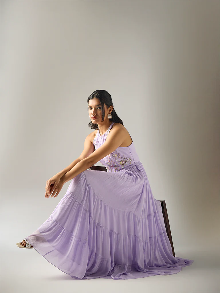 Embroidered Maxi Dress – Lavender