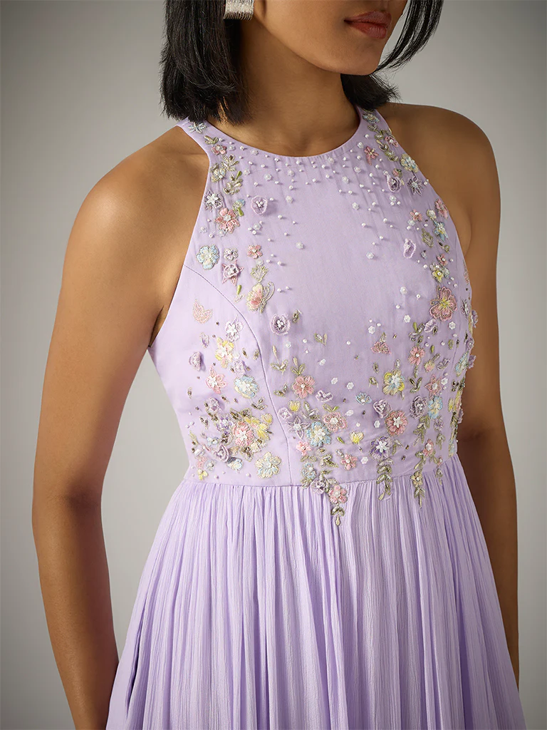Embroidered Maxi Dress – Lavender - Image 2