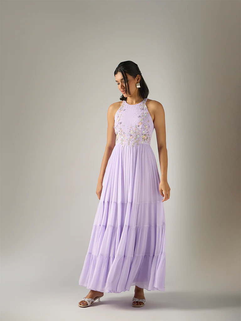 Embroidered Maxi Dress – Lavender - Image 3