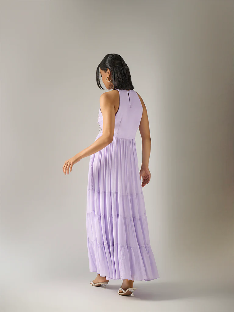 Embroidered Maxi Dress – Lavender - Image 4