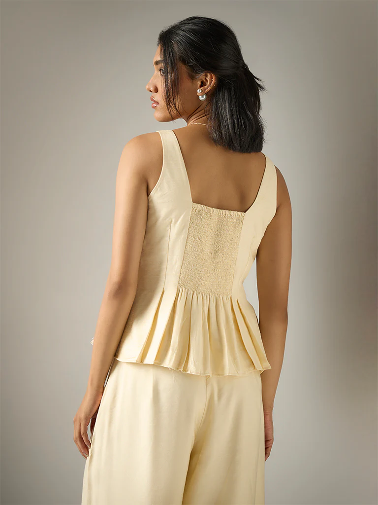 Embroidered Peplum Top – Cream - Image 4