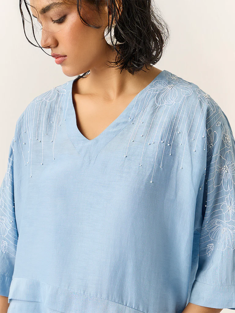 Embroidered Top – Blue