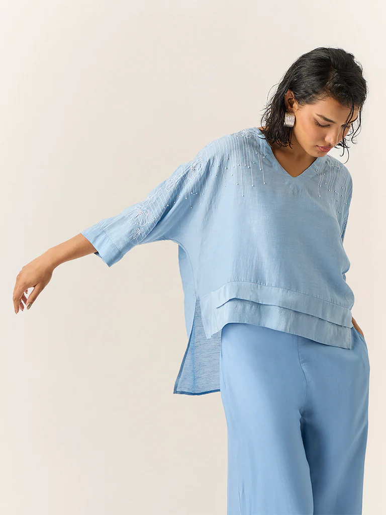 Embroidered Top – Blue - Image 2