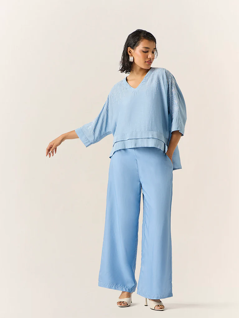 Embroidered Top – Blue - Image 3