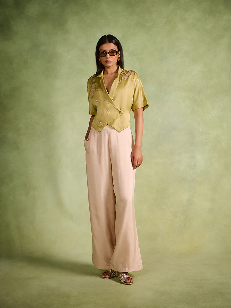 Embroidered Wrap Top – Olive