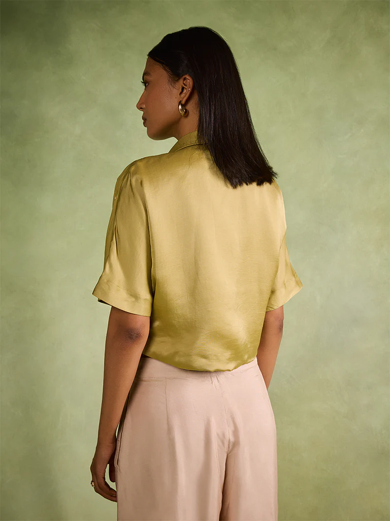 Embroidered Wrap Top – Olive - Image 4
