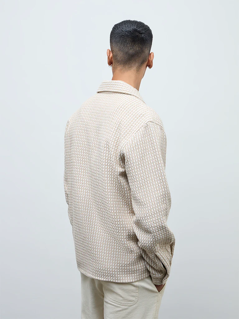 ETA Beige Embroidered Relaxed-Fit Cotton Jacket - Image 4