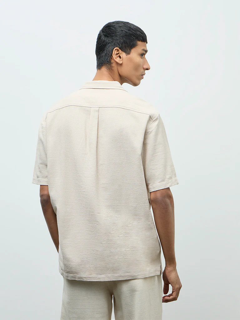 ETA Beige Floral Embroidered Relaxed-Fit Cotton Shirt - Image 4