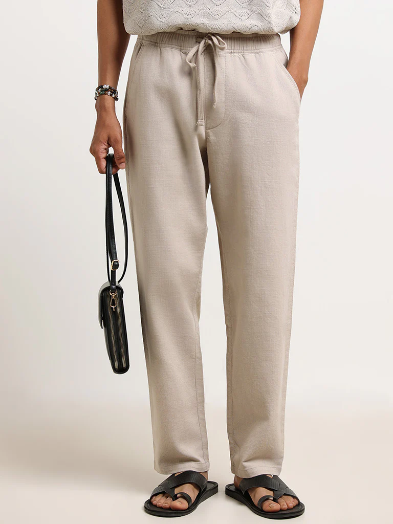 ETA Beige Mid-Rise Cotton Relaxed Fit Chinos - Image 4