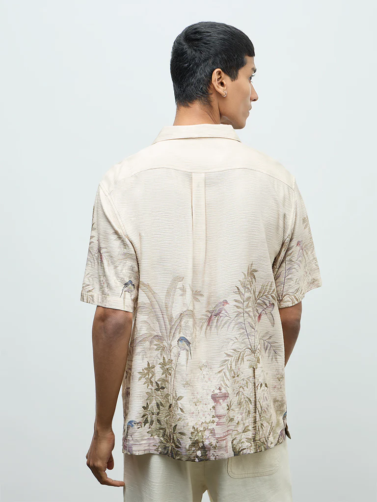 ETA Beige Nature-Inspired Printed Relaxed-Fit Shirt - Image 4