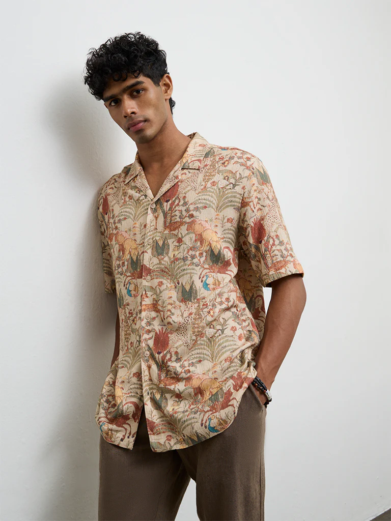 ETA Beige Printed Relaxed Fit Shirt - Image 2