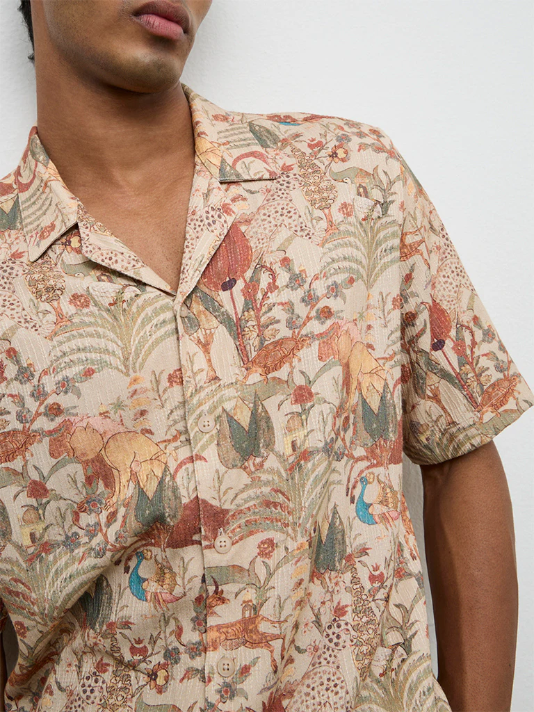 ETA Beige Printed Relaxed Fit Shirt - Image 3
