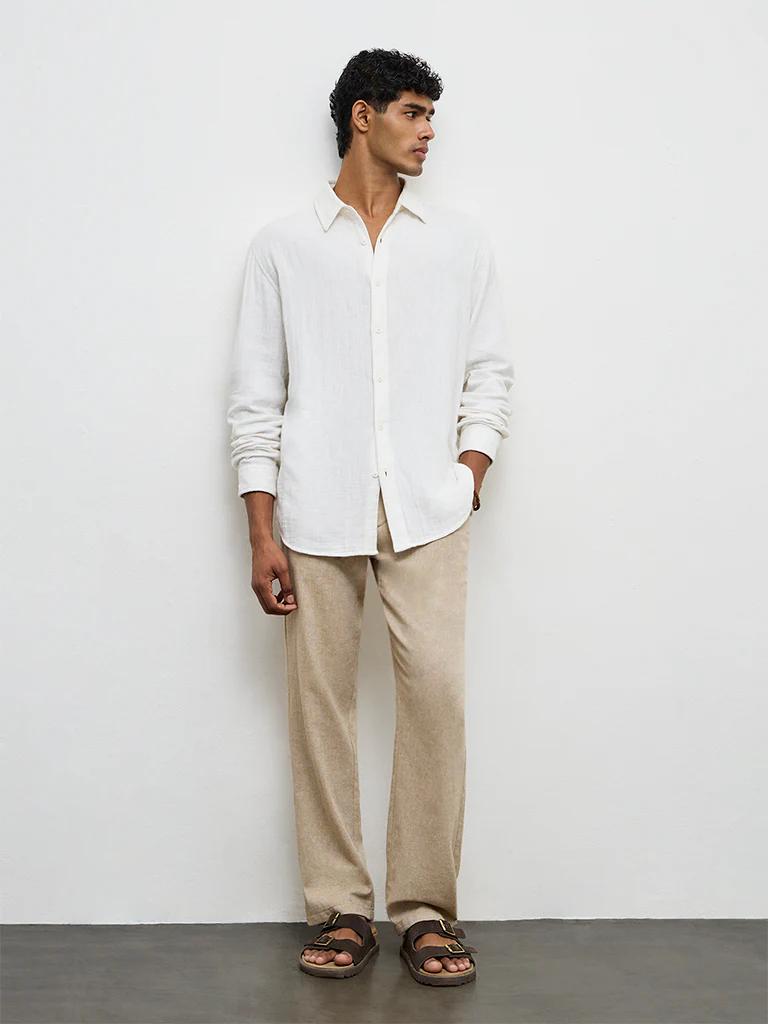 ETA Beige Relaxed-Fit Mid-Rise Cotton-Blend Chinos