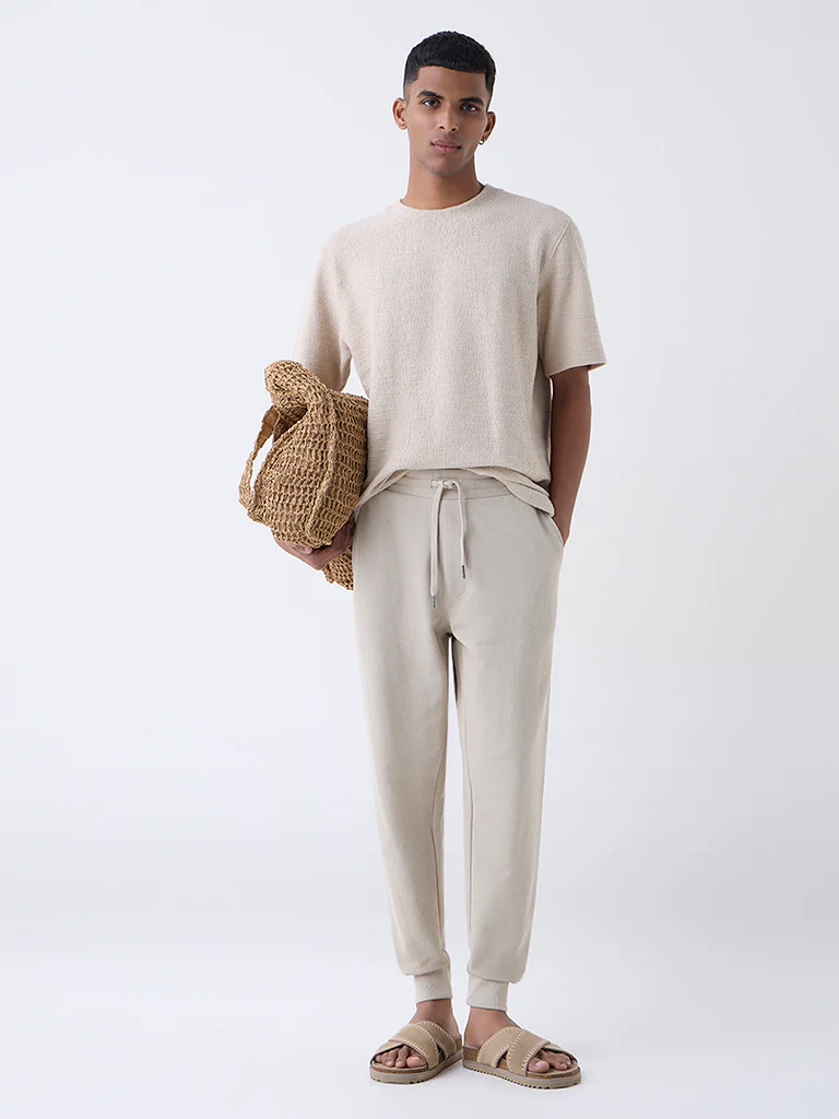 ETA Beige Relaxed-Fit Mid-Rise Cotton-Blend Joggers