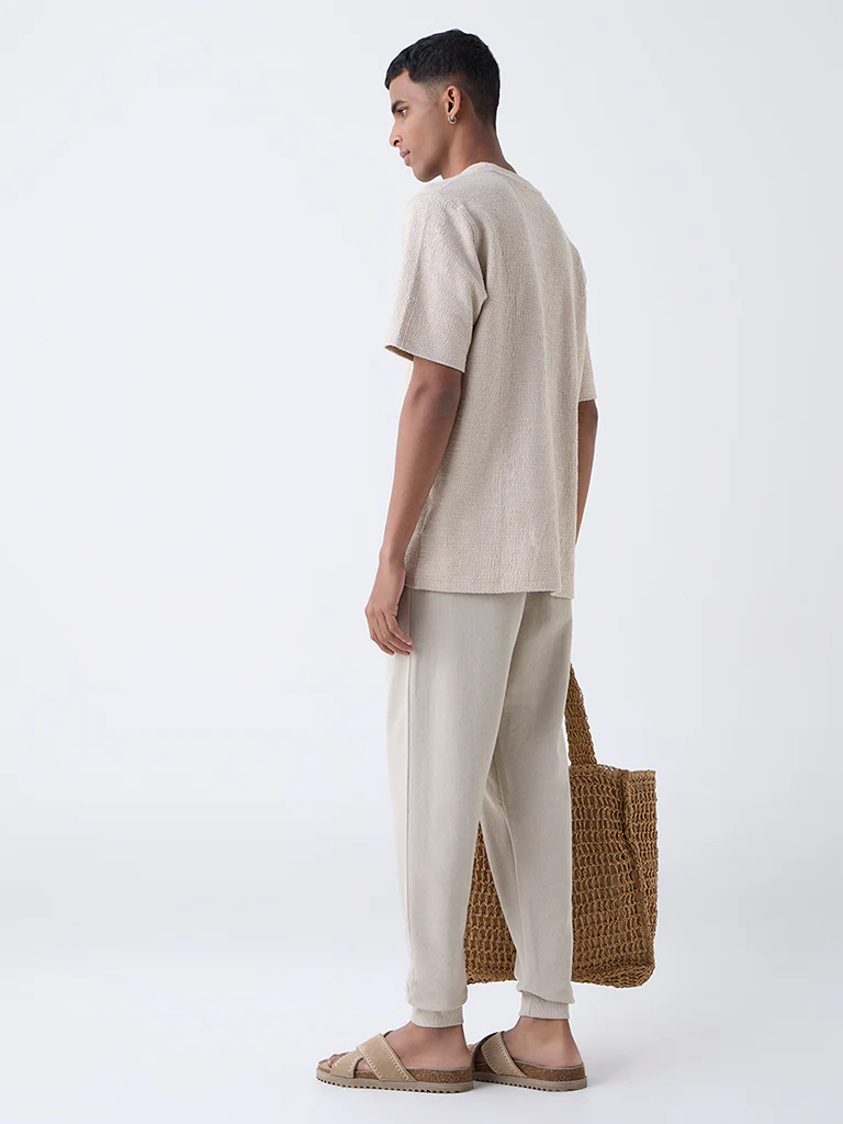 ETA Beige Relaxed-Fit Mid-Rise Cotton-Blend Joggers - Image 5
