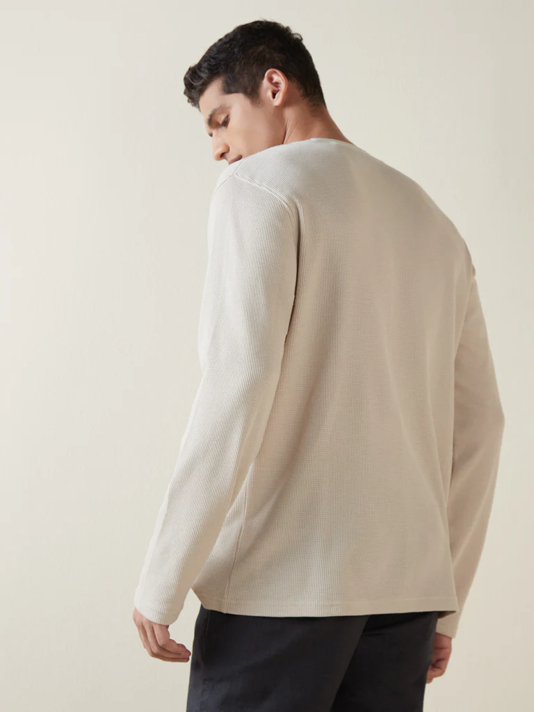 ETA Beige Self-Textured Cotton-Blend Slim-Fit T-Shirt - Image 5