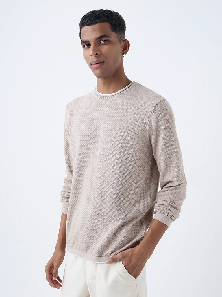 ETA Beige Textured Relaxed-Fit Cotton Sweater