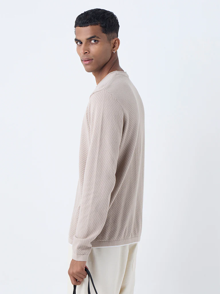ETA Beige Textured Relaxed-Fit Cotton Sweater - Image 5