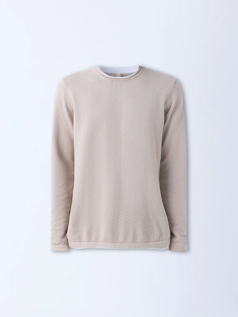 ETA Beige Textured Relaxed-Fit Cotton Sweater - Image 6