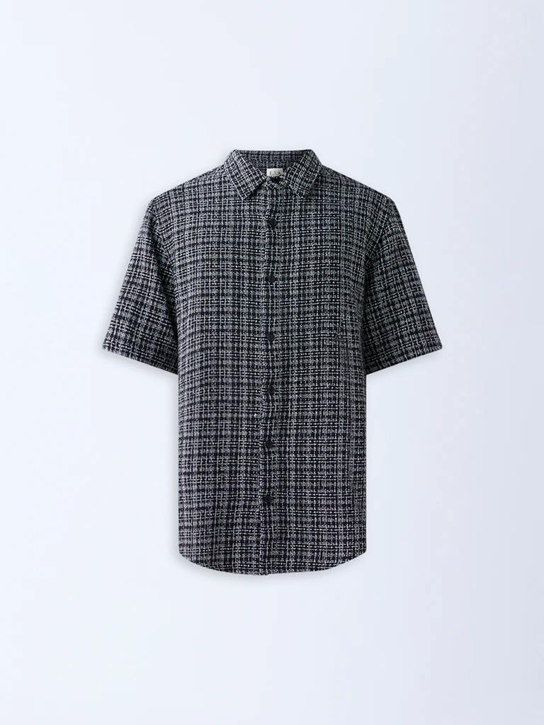 ETA Black Checks Detailed Relaxed-Fit Cotton Shirt - Image 6