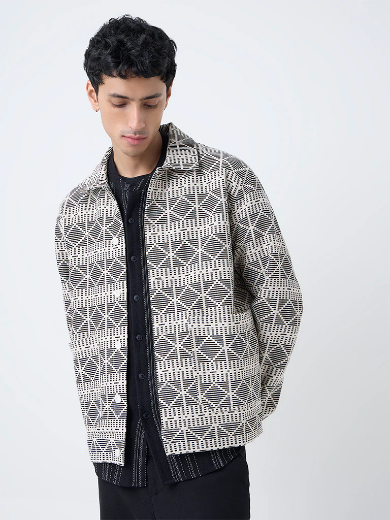 ETA Black Embroidered Relaxed-Fit Cotton Jacket - Image 2