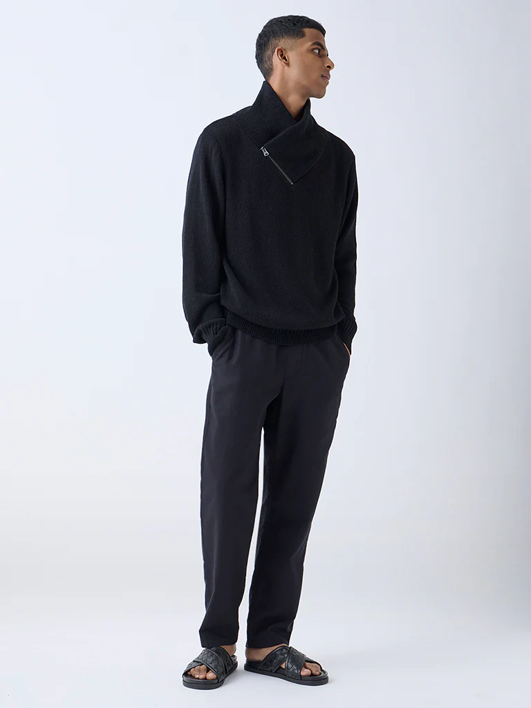 ETA Black Knit-Textured Relaxed-Fit Sweater - Image 2