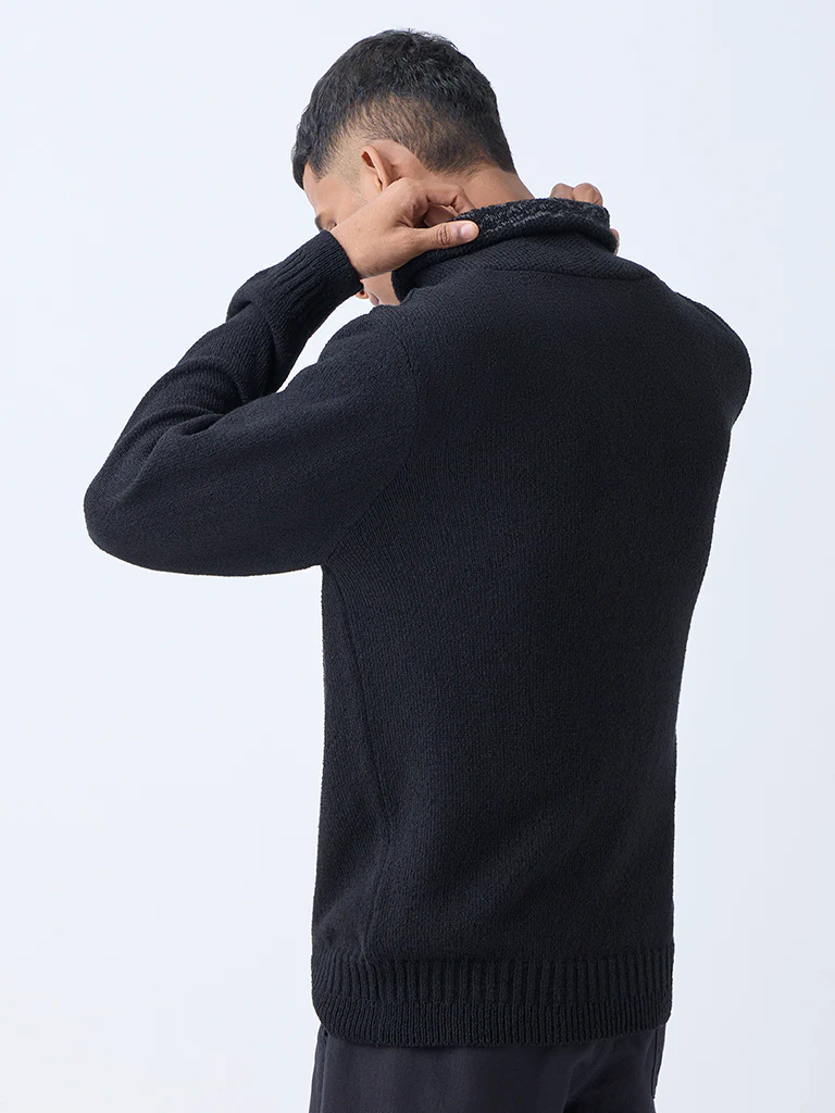 ETA Black Knit-Textured Relaxed-Fit Sweater - Image 4